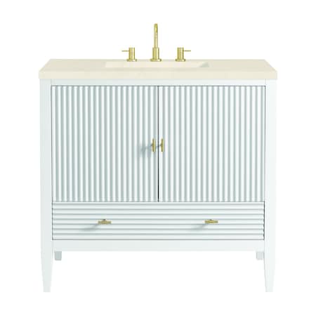 James Martin Vanities 36'' Vanity, Bright White w/ 3 CM Eternal Marfil Quartz Top 485-V36-BW-3EMR